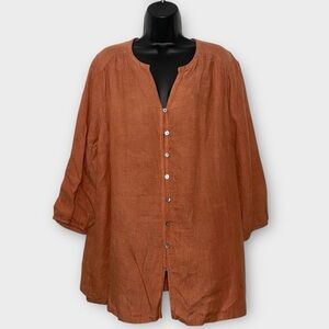 J. Jill Pure Jill Linen Rust Long Sleeve Button Down Flowy Coastal Top Size XL